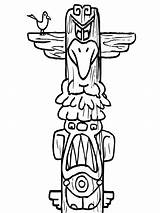Totem Pole Coloring Drawing Poles Pages Native American Clipart Clip Kids Cedar Giants Tree Easy Outline Color Perched Bird Printable sketch template