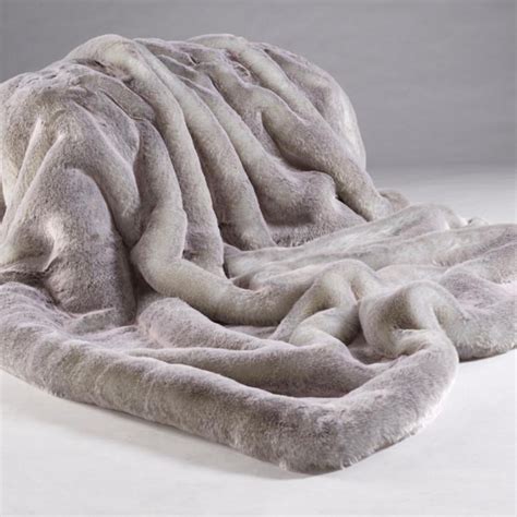 silver alaska fox faux fur throwblanket bed bath home travel   luxe company uk