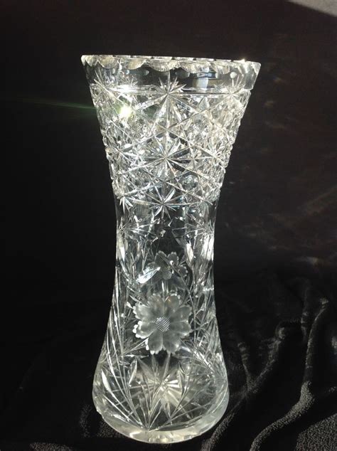Cut Glass Lead Crystal Vase Daisies Diamonds Stars Estate Purchase