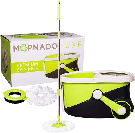 mopnado deluxe stainless steel rolling spin mop system   replacement microfiber mop heads