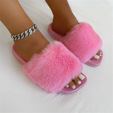candyfloss candy pink fluffy faux fur slippers simmi london