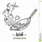 Wok Vector Pan Hand Drawn Illustration Noodles Chinese Food Asian sketch template