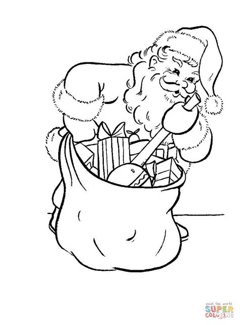 santa  busy packing  bag coloring page  printable coloring pages