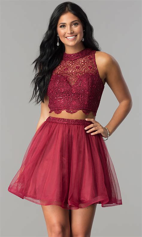 Two Piece Lace Top Burgundy Party Dress Promgirl