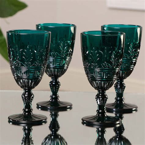 Set Of Four Vintage Embossed Coloured Wine Glasses By