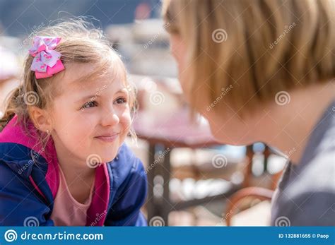 Daughter And Mother Talking In A Restaurant Stock Image Image Of