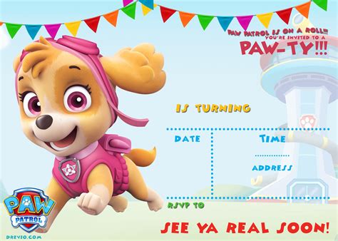 printable paw patrol invitation template  characters
