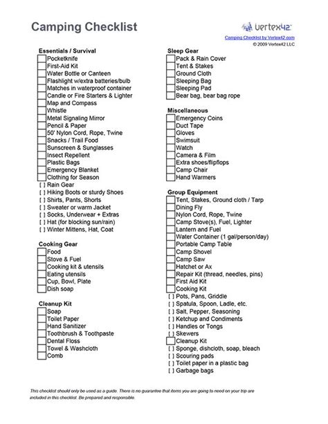 camping checklist template camping checklist basic camping checklist