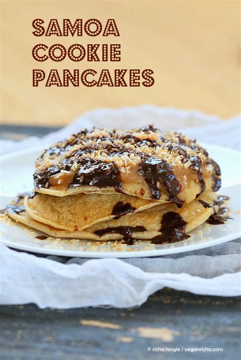 samoa cookie pancakes  salted date caramel toasted coconut chocolate drizzle vegan recipe