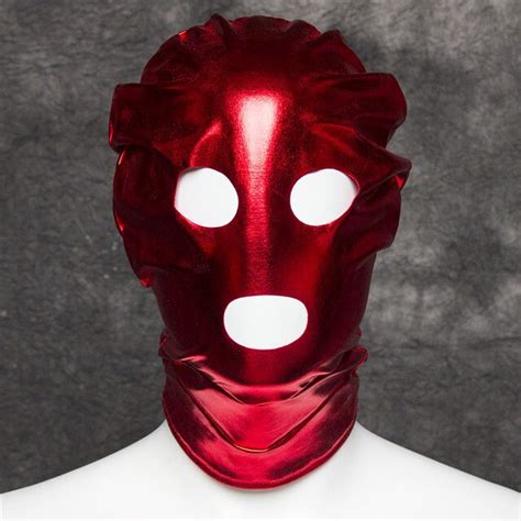 black red patent leather hood mask open eye mouth face mask erotic
