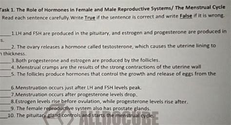 Learning Task 1 The Role Of Hormones In Female And Male Reproductive