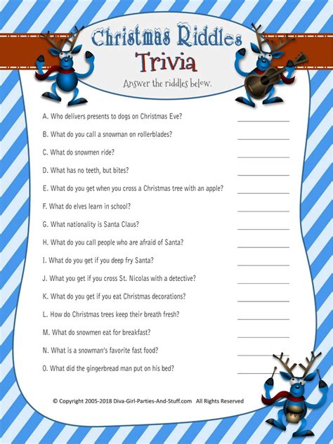 christmas riddles trivia game  printable versions  answers