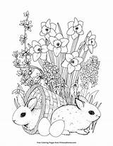 Coloring Pages Spring Easter Flowers Printable Colouring Bunny Flower Bunnies Adult Primarygames Kids Målarböcker Sheets Cards Mandala Print Etc Books sketch template