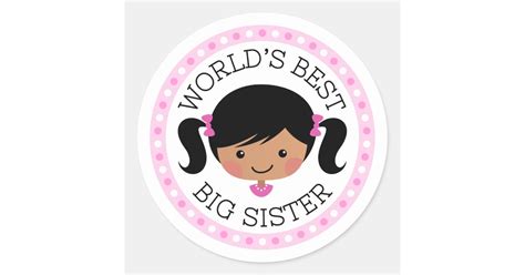 Worlds Best Big Sister Cartoon Girl Black Hair Classic Round Sticker