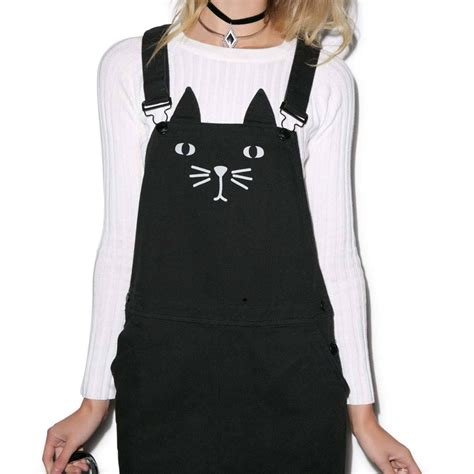 adorable kitty cat face  pinafore dress  black dotoly