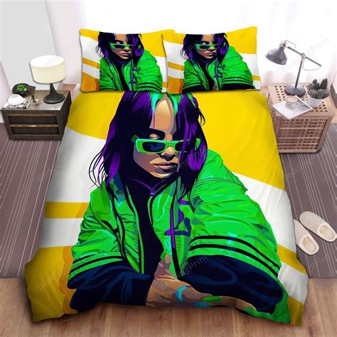 billie eilish  green jacket digital artwork bed sheets duvet cover bedding sets homefavo