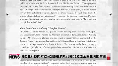 u s report in 2007 concluded systematic use of sex slaves by japanese