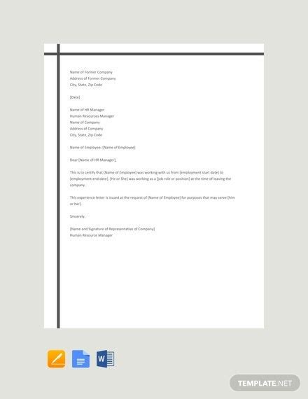 work experience letter templates  word