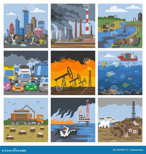 pollution environment vector polluted air smog  toxic smoke  industrial city illustration