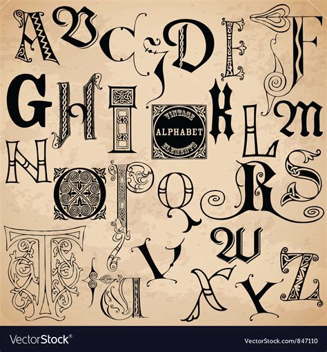 vintage alphabet hand drawn royalty  vector image