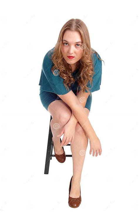 Woman Sitting On Chair Bend Forwards Stock Image Image Of Elegance