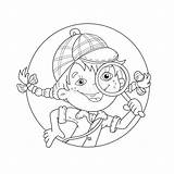 Detective Girl Loupe Coloring Outline Cartoon Stock Illustration Book Kids Cute Preview sketch template