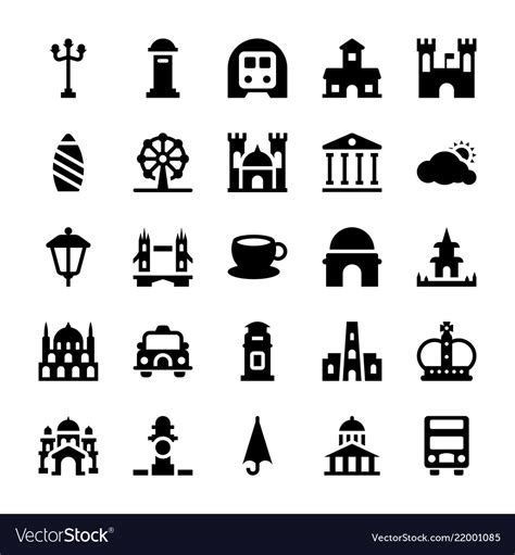london places  landmarks glyph icons set vector image