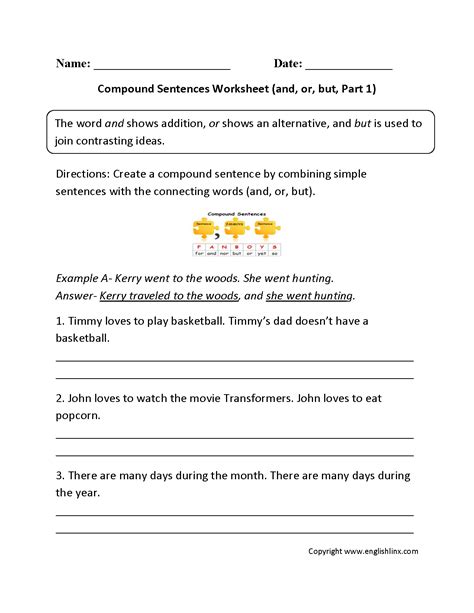 compound sentences worksheets compound sentences simple  compound