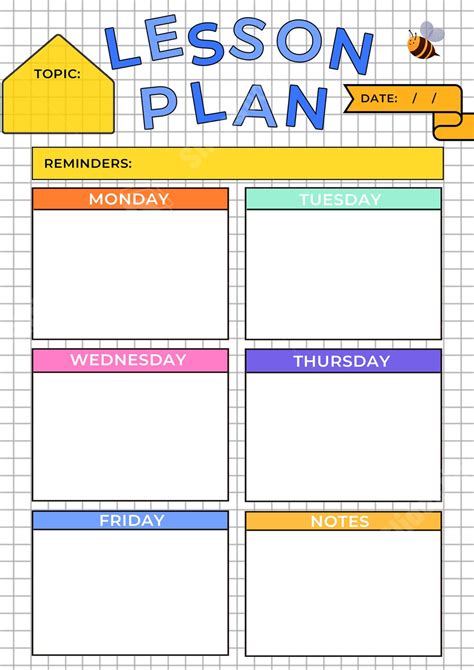 lesson plan template  children   adorable color grid design