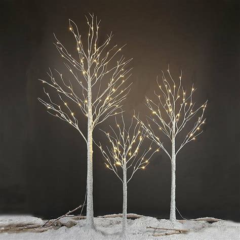 seventh ft ft ft white birch tree set christmas trees  white lights premium pvc frame