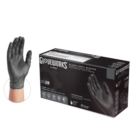 gloveworks black vinyl disposable gloves  mil large box