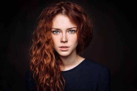 Wallpaper Face Women Redhead Model Simple Background Eyes Long