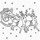 Santa Reindeer Sleigh Coloring Pages Flying Claus Printable His Print Drawing Color Xmas Clip Clipart Deer Pdf Book Popular sketch template