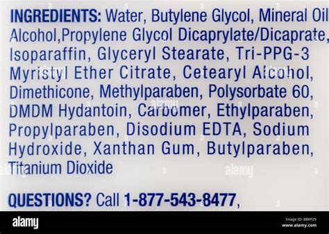 ingredients list  lotion showing  ingredient ethylenediaminetetraacetic acid widely