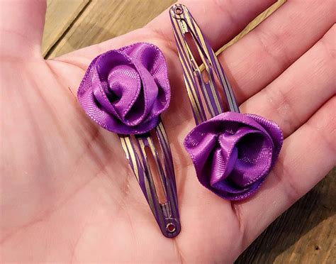purple satin flower barrettes satin rose hair clips women s hair