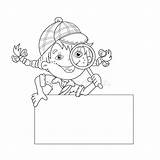 Detective Coloring Girl Loupe Outline Cartoon Pages sketch template