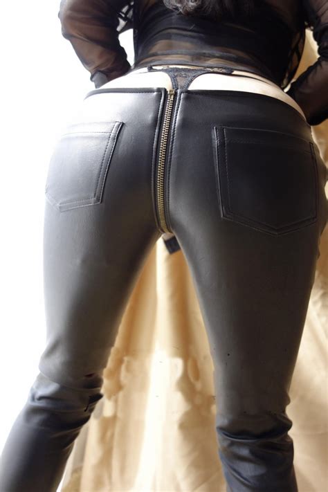 sexy zipper open crotch pencil pants faux leather women leggings low