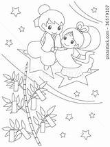 Tanabata Coloring Illustration Stock sketch template