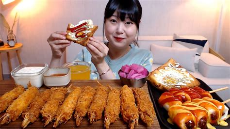 바삭바삭한 왕새우튀김 타르타르소스 듬뿍 소떡소떡 에그토스트 직접만든 피클 먹방 Fried Shrimp So Tteock