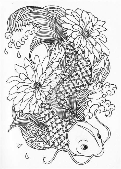 koi fish coloring page youngandtaecom   fish coloring page