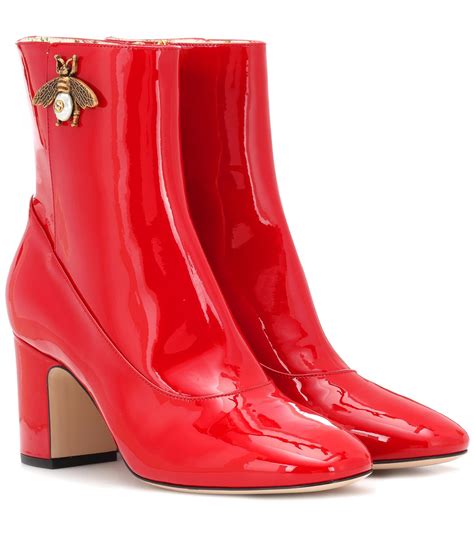 gucci patent leather ankle boots  red lyst