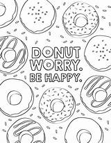 Donut Coloring Pages Kids Happy Printable Color Sheets Birthday Donuts Doughnut Worry Adult Party Activity Print Personalized Pdf Anime Cute sketch template