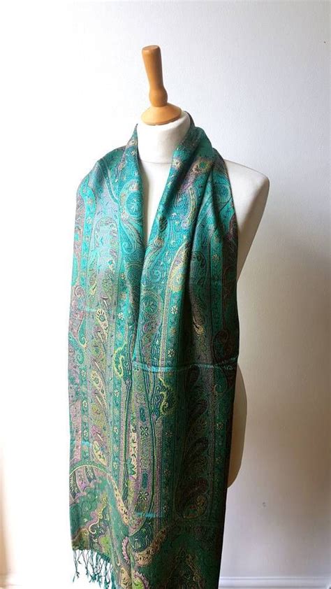 large pure silk indian pashmina shawl emerald green  etsy scarf