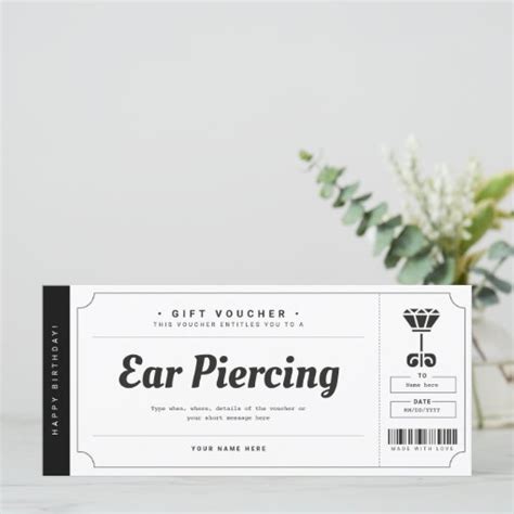 ear piercing gift voucher certificate zazzle