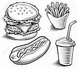 Drawing Food Cartoon Hamburger Fries Hotdog Junk Fast Meal Drink Hand Drawings Getdrawings sketch template