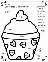 Valentines Number Color Math Valentine Coloring Pages Addition Cupcake Printable Kids St Numbers Worksheets Subtraction Sheets Fun Printables Kindergarten Facts sketch template
