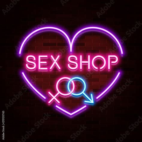 Sex Shop Logo Neon Realistic Text Design Adult Store Vector Free