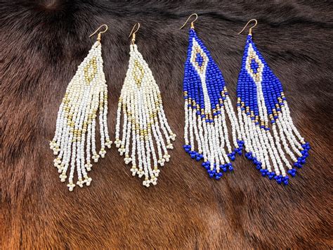 native american earrings glass beads beaded earrings blue