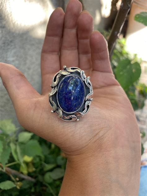 natural lapis lazuli ring silver   women blue oval etsy