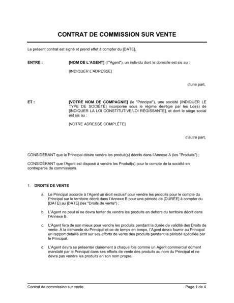 contrat de commission sur vente modèles and exemples pdf